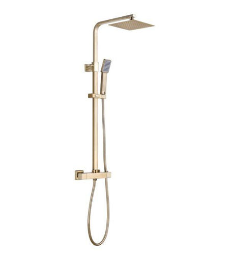 Square Thermostatic Bar Mixer w/Riser Kit - Brushed Brass