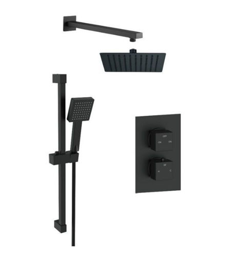 Square Concealed Valve Head & Arm Shower Pack - Matt Black