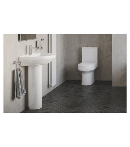 Larchwood 4-Piece Ceramics Suite SetClose Coupled- PAN-CISTERN-S/C SEATBasin- 1thPedestal