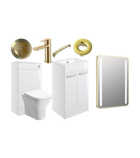 Avon 510mm F/S Furniture Pack - White Gloss w/Brushed Brass Finishes