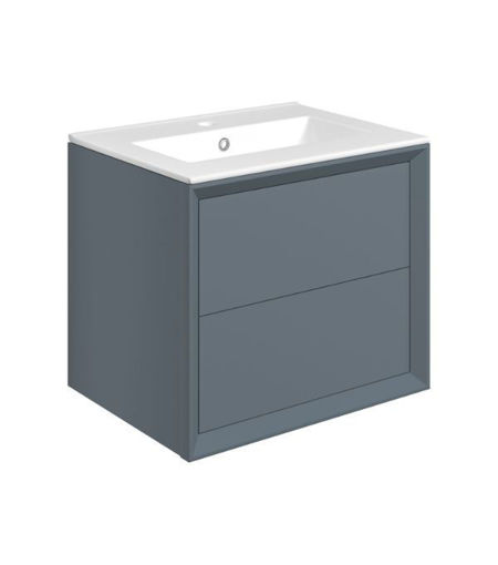 Nettlebush 615mm Wall Hung 2 Drawer Basin Unit & 1TH Thin Edge Basin - Matt Storm Blue