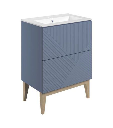 Lime 615mm Floor Standing 2 Drawer Basin Unit & Basin - Matt Smoke Blue