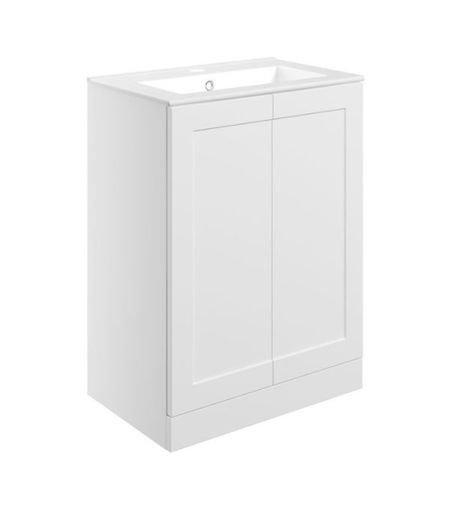 Fairway 615mm Floor Standing 2 Door Basin Unit & Basin - Matt White