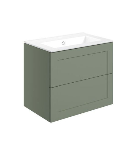 Fairway 615mm Wall Hung 2 Drawer Basin Unit & Basin - Matt Reed Green