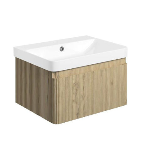 Glenbank 605mm Wall Hung 1 Drawer Basin Unit & Basin - Textured Oak