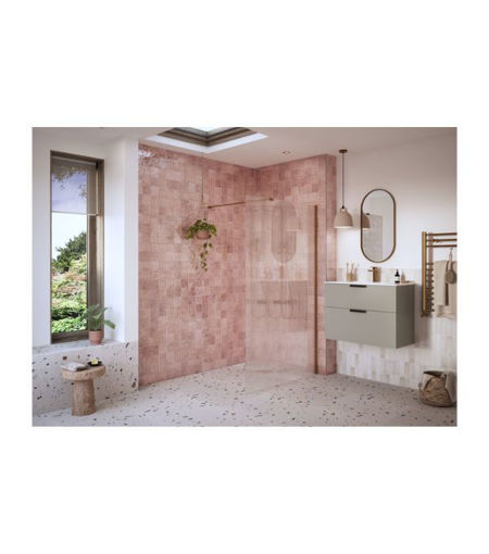 Coniston 900mm Fluted Wetroom Panel & Support Bar - Brushed Bronze