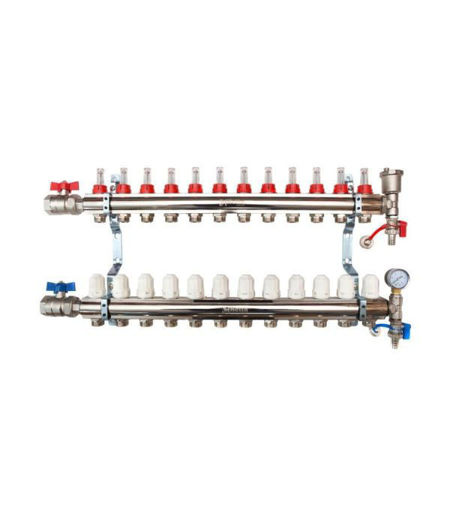 Hetta Underfloor Heating 12 Way Manifold W/c Iso Valves & Guages