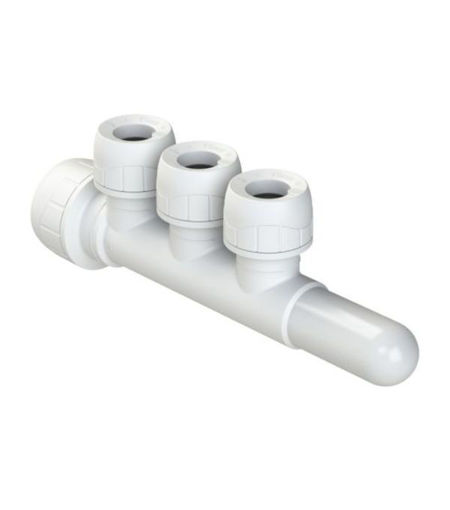 Polypipe New Enhanced Polyplumb 22mm x 15mm (Socket/Spigot) Single Side Manifold 3 Port - White